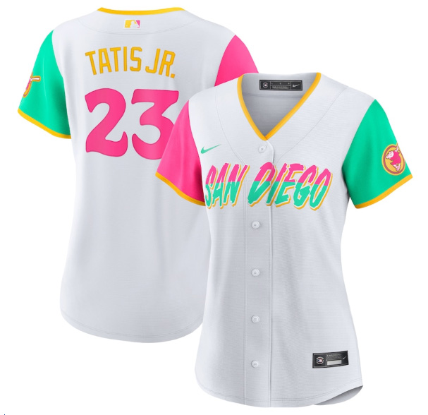 Women's San Diego Padres #23 Fernando Tatis Jr. 2022 White City Connect Cool Base Stitched Baseball Jersey