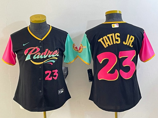Women's San Diego Padres #23 Fernando Tatis Jr. Black City Connect With Patch Stitched Baseball Jersey