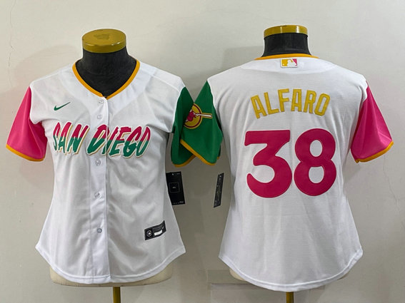 Women's San Diego Padres #38 Jorge Alfaro 2022 White City Connect Cool Base Stitched Baseball Jersey
