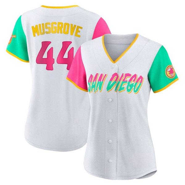 Women's San Diego Padres #44 Joe Musgrove 2022 White City Connect Cool Base Stitched Baseball Jersey