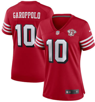 Women's San Francisco 49ers #10 Jimmy Garoppolo 75th Anniversary Jersey