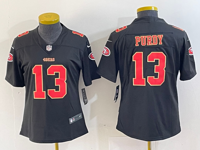 Women's San Francisco 49ers #13 Brock Purdy Black Red Fashion Vapor Limited Stitched Jersey