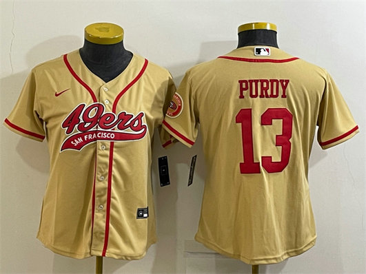 Women's San Francisco 49ers #13 Brock Purdy Gold With Patch Cool Base Stitched Baseball Jersey