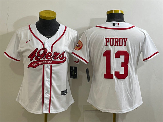 Women's San Francisco 49ers #13 Brock Purdy White With Patch Cool Base Stitched Baseball Jersey
