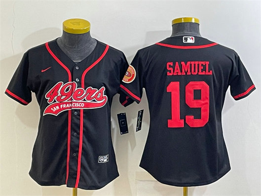 Women's San Francisco 49ers #19 Deebo Samuel Black With Patch Cool Base Stitched Baseball Jersey
