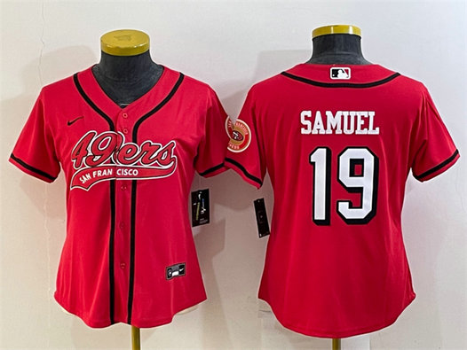 Women's San Francisco 49ers #19 Deebo Samuel New Red With Patch Cool Base Stitched Baseball Jersey