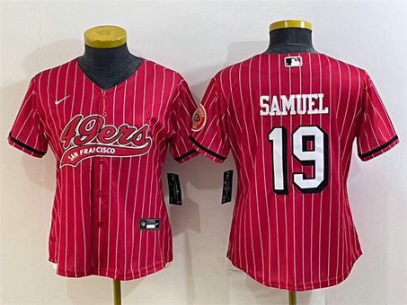 Women's San Francisco 49ers #19 Deebo Samuel New Red With Patch Cool Base Stitched Baseball Jersey1