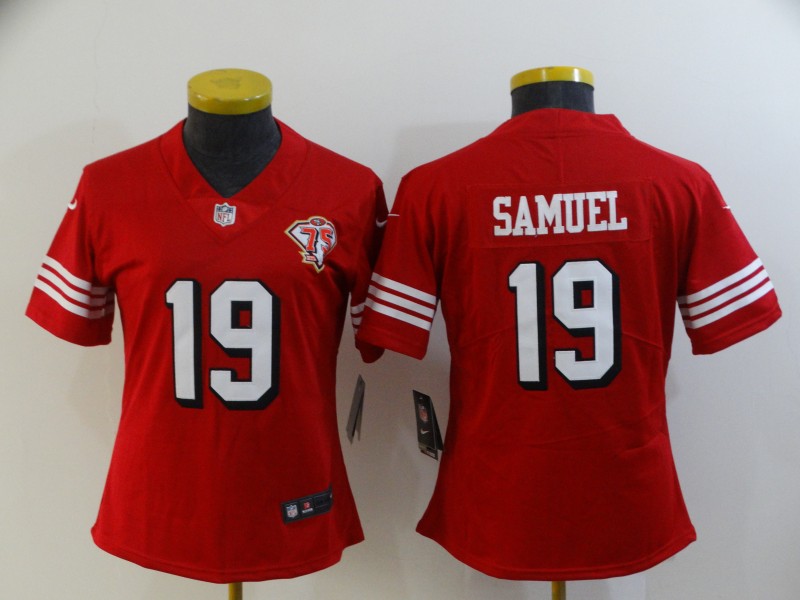 Women's San Francisco 49ers #19 Deebo Samuel Scarlet 75th Anniversary Stitched Jersey(Run Small)