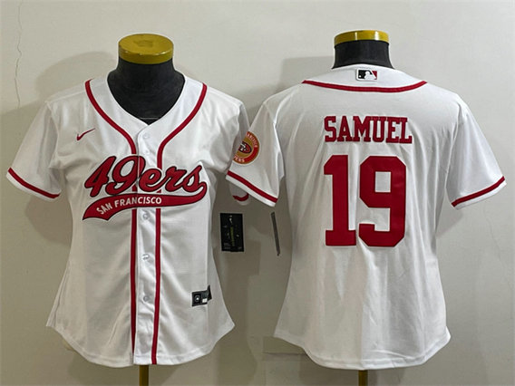 Women's San Francisco 49ers #19 Deebo Samuel White With Patch Cool Base Stitched Baseball Jersey