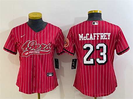 Women's San Francisco 49ers #23 Christian McCaffrey New Red With Patch Cool Base Stitched Baseball Jersey