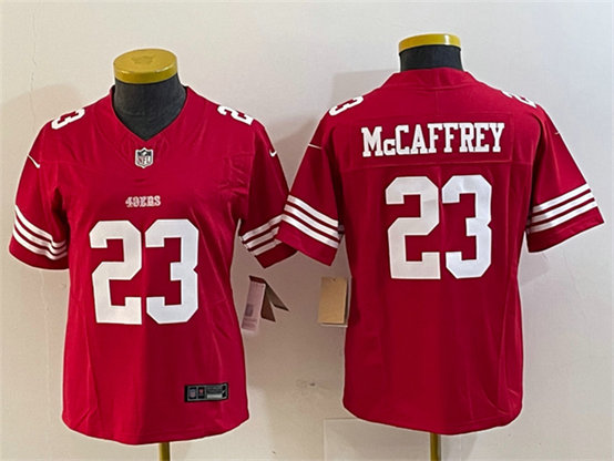 Women's San Francisco 49ers #23 Christian McCaffrey Red 2023 F.U.S.E. Vapor Untouchable Limited Stitched Jersey