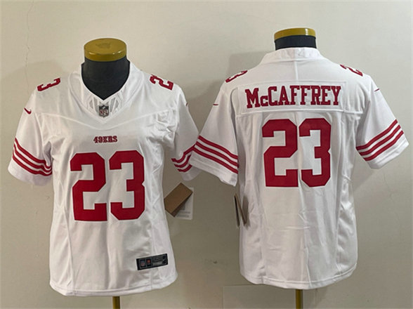 Women's San Francisco 49ers #23 Christian McCaffrey White 2023 F.U.S.E. Vapor Untouchable Limited Stitched Jersey