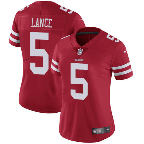 Women's San Francisco 49ers #5 Trey Lance Red Team Color Women's Stitched NFL Vapor Untouchable Limited Jersey