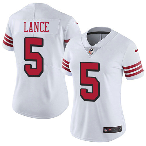 Women's San Francisco 49ers #5 Trey Lance White Women's Stitched NFL Limited Rush Jersey