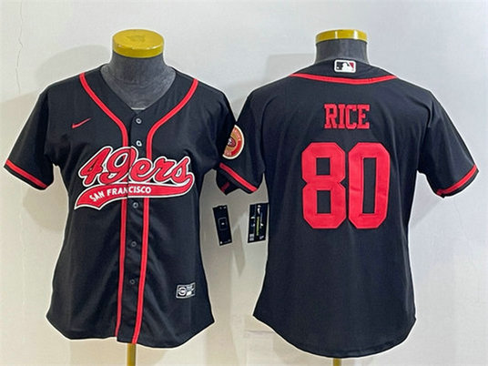Women's San Francisco 49ers #80 Jerry Rice Black With Patch Cool Base Stitched Baseball Jersey