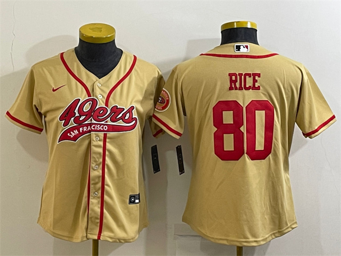 Women's San Francisco 49ers #80 Jerry Rice Gold With Patch Cool Base Stitched Baseball Jersey
