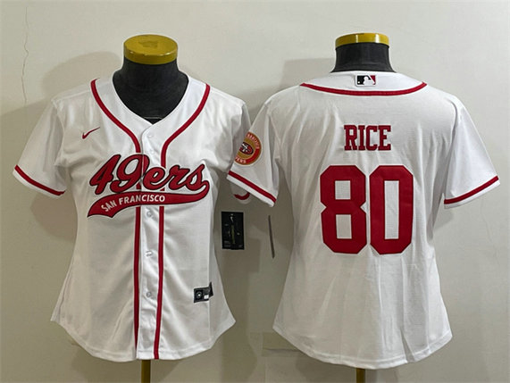 Women's San Francisco 49ers #80 Jerry Rice White With Patch Cool Base Stitched Baseball Jersey