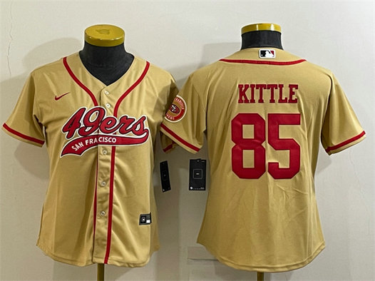 Women's San Francisco 49ers #85 George Kittle Gold With Patch Cool Base Stitched Baseball Jersey