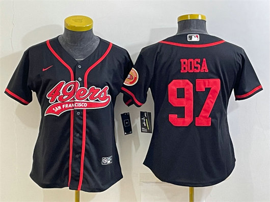 Women's San Francisco 49ers #97 Nick Bosa Black With Patch Cool Base Stitched Baseball Jersey