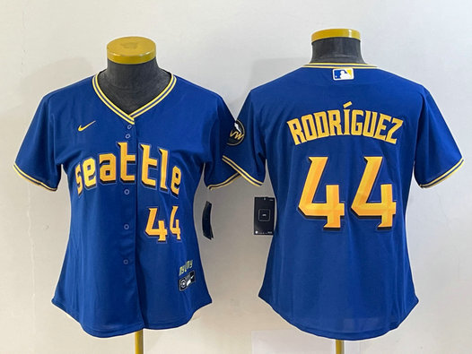 Women's Seattle Mariners #44 Julio Rodriguez Royal 2023 City Connect With Patch Stitched Baseball Jersey