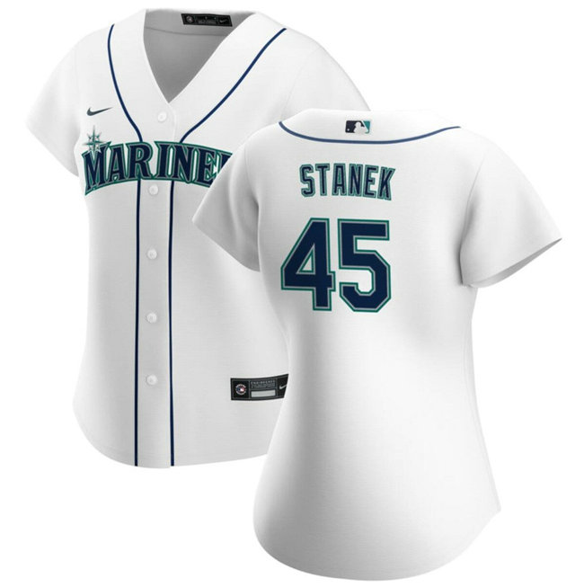 Women's Seattle Mariners #45 Ryne Stanek White Stitched Baseball Jersey
