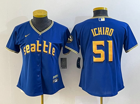 Women's Seattle Mariners #51 Ichiro Suzuki Royal 2023 City Connect Stitched Baseball Jersey