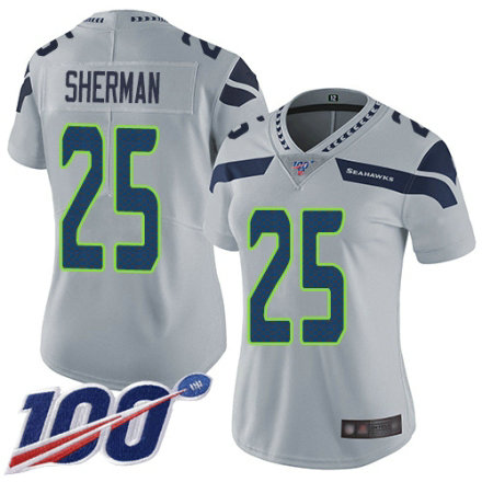 Women's Seattle Seahawks #25 Richard Sherman Grey Alternate Vapor Untouchable Limited Player 100th Season Football Jersey