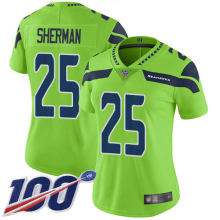 Women's Seattle Seahawks #25 Richard Sherman Limited Green Rush Vapor Untouchable 100th Season Football Jersey