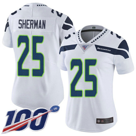 Women's Seattle Seahawks #25 Richard Sherman White Vapor Untouchable Limited Player 100th Season Football Jersey