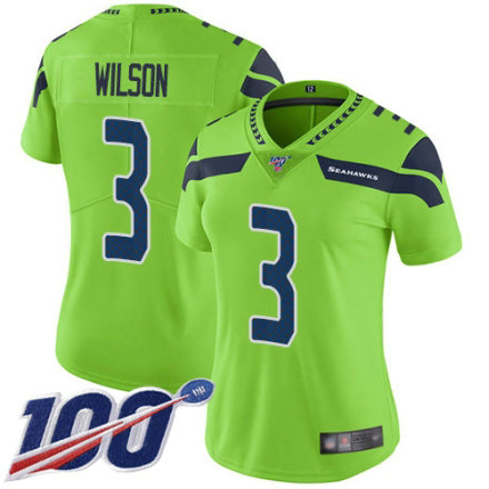 Women's Seattle Seahawks #3 Russell Wilson Limited Green Rush Vapor Untouchable 100th Season Football Jersey