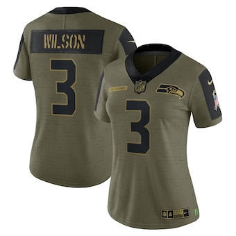Women's Seattle Seahawks #3 Russell Wilson Nike Olive 2021 Salute To Service Limited Player Jersey