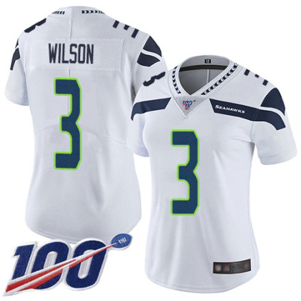 Women's Seattle Seahawks #3 Russell Wilson White Vapor Untouchable Limited Player 100th Season Football Jersey