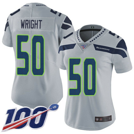 Women's Seattle Seahawks #50 K.J. Wright Grey Alternate Vapor Untouchable Limited Player 100th Season Football Jersey