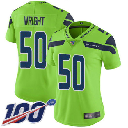 Women's Seattle Seahawks #50 K.J. Wright Limited Green Rush Vapor Untouchable 100th Season Football Jersey
