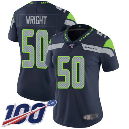 Women's Seattle Seahawks #50 K.J. Wright Navy Blue Team Color Vapor Untouchable Limited Player 100th Season Football Jersey