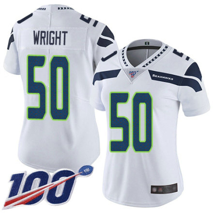 Women's Seattle Seahawks #50 K.J. Wright White Vapor Untouchable Limited Player 100th Season Football Jersey