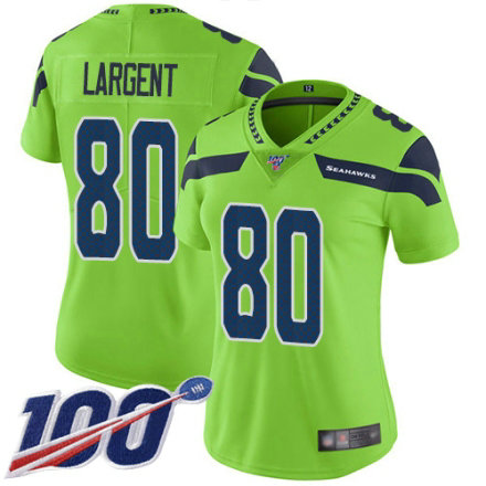 Women's Seattle Seahawks #80 Steve Largent Limited Green Rush Vapor Untouchable 100th Season Football Jersey