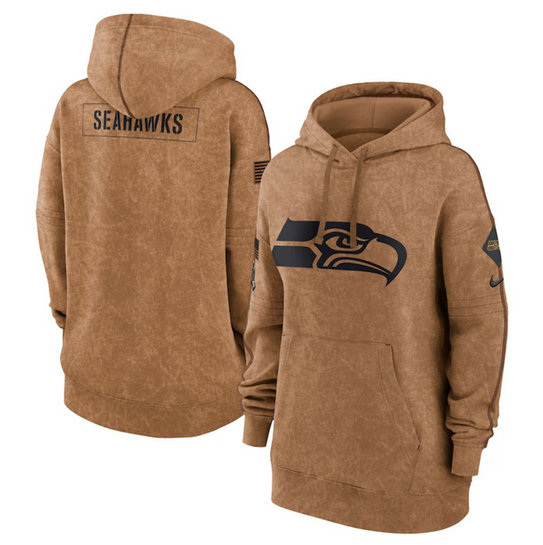 Women's Seattle Seahawks 2023 Brown Salute To Service Pullover Hoodie