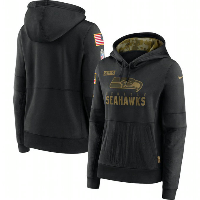 Women's Seattle Seahawks Nike 2020 Salute to Service Performance Pullover Hoodie Black