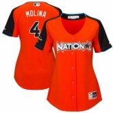 Women's St. Louis Cardinals #4 Yadier Molina Authentic Orange National League 2017 MLB All-Star MLB Jersey