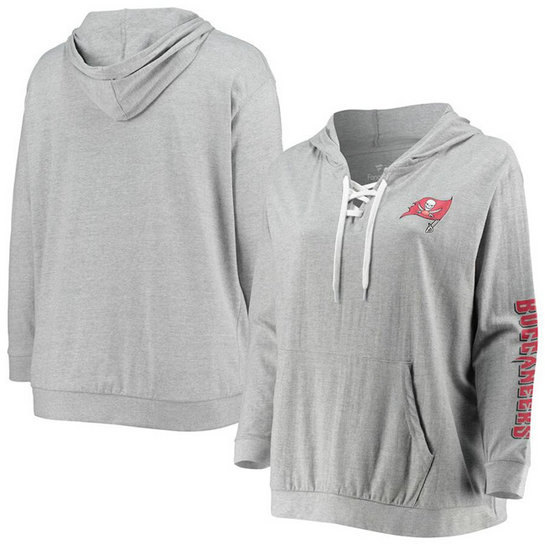 Women's Tampa Bay Buccaneers Heathered Gray Plus Size Lace-Up Pullover Hoodie