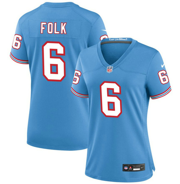 Women's Tennessee Titans #6 Nick Folk Light Blue Throwback Stitched Football Jersey