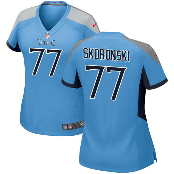 Women's Tennessee Titans #77 Peter Skoronski Blue 2023 Draft Stitched Game Jersey