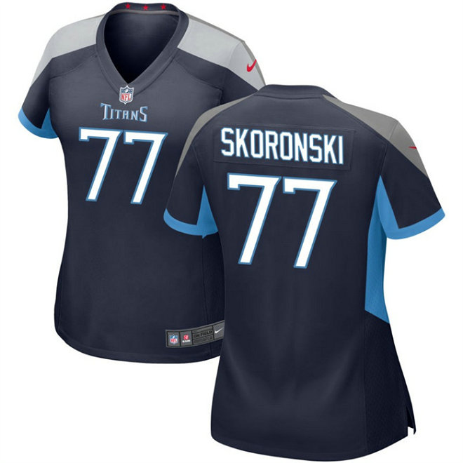 Women's Tennessee Titans #77 Peter Skoronski Navy 2023 Draft Stitched Game Jersey