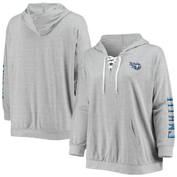 Women's Tennessee Titans Heathered Gray Lace-Up Pullover Hoodie