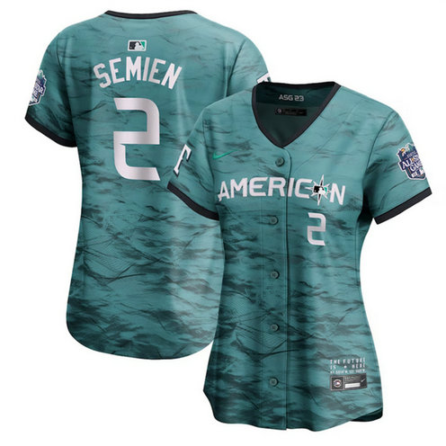 Women's Texas Rangers #2 Marcus Semien Teal 2023 All-Star Stitched Baseball Jersey