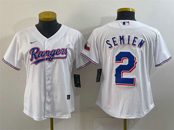 Women's Texas Rangers #2 Marcus Semien White With Patch Stitched Baseball Jersey