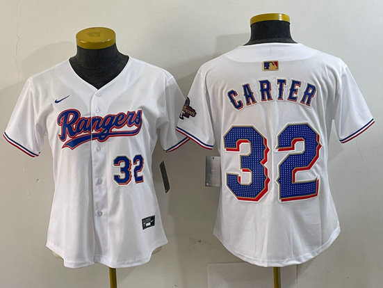 Women's Texas Rangers #32 Evan Carter White Gold Stitched Baseball Jersey(Run Small) 1