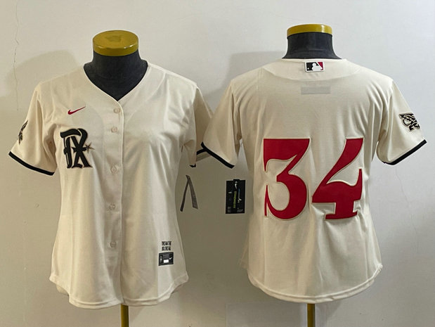 Women's Texas Rangers #34 Nolan Ryan Cream 2023 City Connect Stitched Baseball Jersey