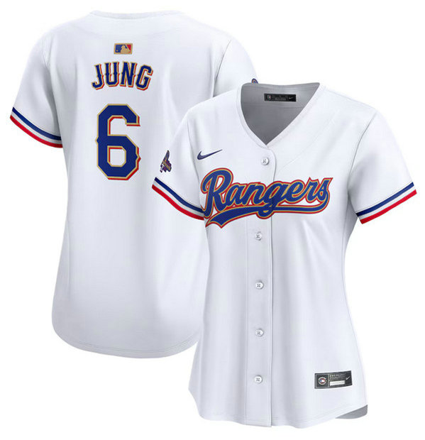 Women's Texas Rangers #6 Josh Jung White 2024 Gold Collection Stitched Baseball Jersey